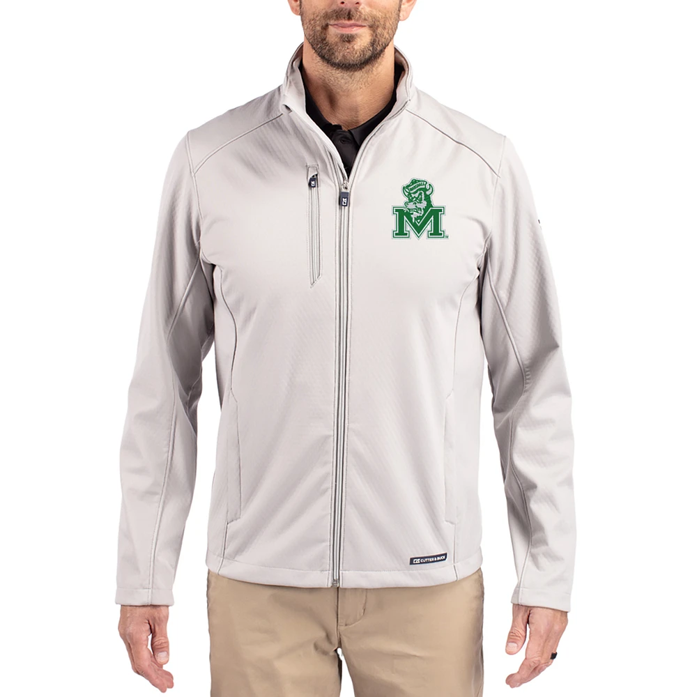 Men's Cutter & Buck Gray Marshall Thundering Herd Evoke Eco Softshell Recycled Full-Zip Jacket