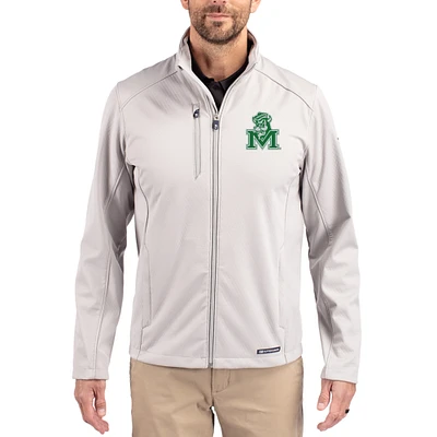 Men's Cutter & Buck Gray Marshall Thundering Herd Evoke Eco Softshell Recycled Full-Zip Jacket