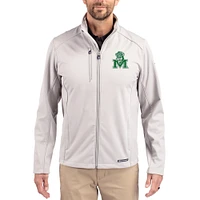Men's Cutter & Buck Gray Marshall Thundering Herd Evoke Eco Softshell Recycled Full-Zip Jacket