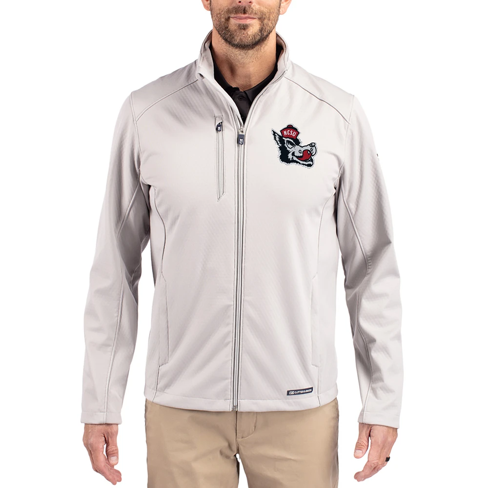 Men's Cutter & Buck Gray NC State Wolfpack Evoke Eco Softshell Recycled Full-Zip Jacket