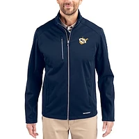 Men's Cutter & Buck Navy West Virginia Mountaineers Evoke Eco Softshell Recycled Full-Zip Jacket