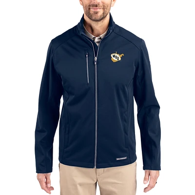 Men's Cutter & Buck Navy West Virginia Mountaineers Evoke Eco Softshell Recycled Full-Zip Jacket