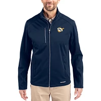 Men's Cutter & Buck Navy West Virginia Mountaineers Evoke Eco Softshell Recycled Full-Zip Jacket