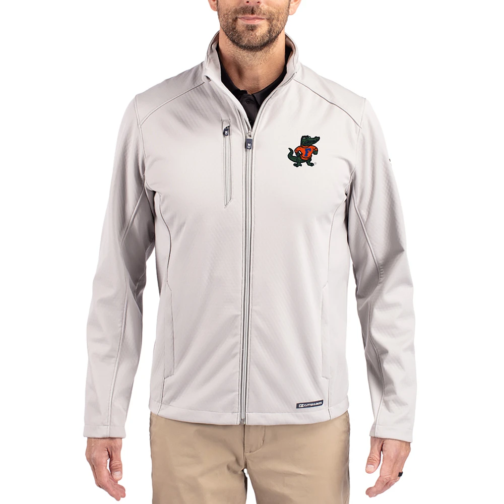 Men's Cutter & Buck Gray Florida Gators Evoke Eco Softshell Recycled Full-Zip Jacket