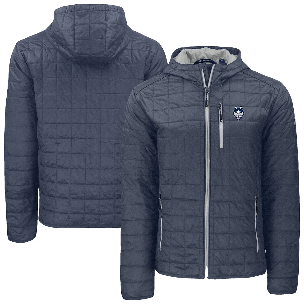 Men's Cutter & Buck Anthracite UConn Huskies Rainier Eco PrimaLoft Hooded Full-Zip Jacket