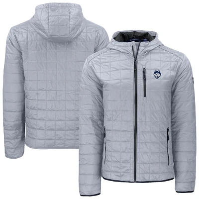Men's Cutter & Buck  Gray UConn Huskies Rainier Eco PrimaLoft Hooded Full-Zip Jacket