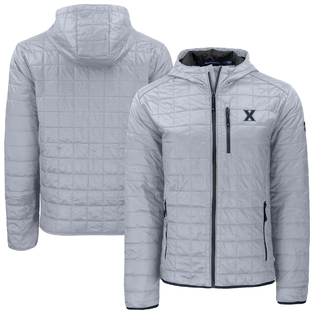 Men's Cutter & Buck Gray Xavier Musketeers Rainier Eco PrimaLoft Hooded Full-Zip Jacket