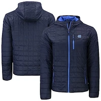 Men's Cutter & Buck  Navy North Carolina Tar Heels Rainier Eco PrimaLoft Hooded Full-Zip Jacket