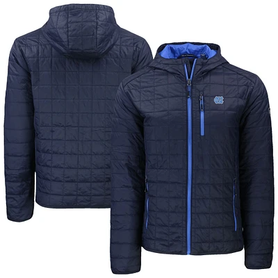 Men's Cutter & Buck  Navy North Carolina Tar Heels Rainier Eco PrimaLoft Hooded Full-Zip Jacket