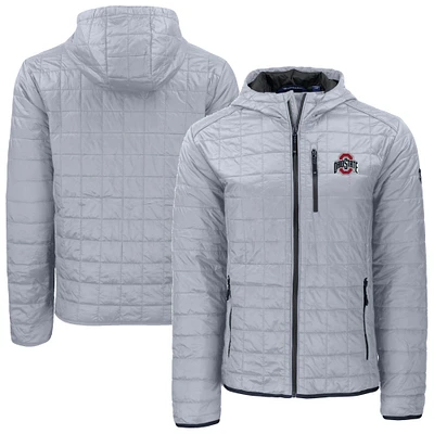 Men's Cutter & Buck  Gray Ohio State Buckeyes Rainier Eco PrimaLoft Hooded Full-Zip Jacket