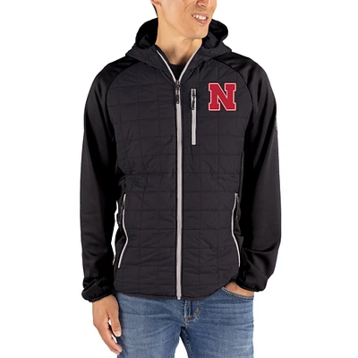 Men's Cutter & Buck  Black Nebraska Huskers Rainier Eco Hybrid PrimaLoft Raglan Full-Zip Jacket