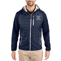 Men's Cutter & Buck  Navy Xavier Musketeers Rainier Eco Hybrid PrimaLoft Raglan Full-Zip Jacket