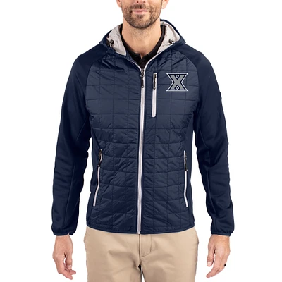Men's Cutter & Buck  Navy Xavier Musketeers Rainier Eco Hybrid PrimaLoft Raglan Full-Zip Jacket