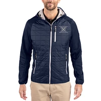 Men's Cutter & Buck  Navy Xavier Musketeers Rainier Eco Hybrid PrimaLoft Raglan Full-Zip Jacket