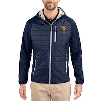 Men's Cutter & Buck  Navy West Virginia Mountaineers Rainier Eco Hybrid PrimaLoft Raglan Full-Zip Jacket