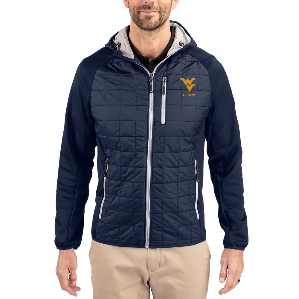 Men's Cutter & Buck Navy West Virginia Mountaineers Rainier Eco Hybrid PrimaLoft Raglan Full-Zip Jacket