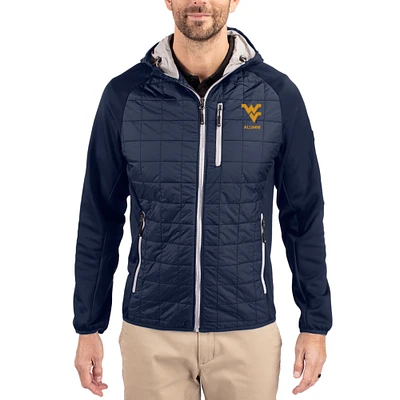 Men's Cutter & Buck  Navy West Virginia Mountaineers Rainier Eco Hybrid PrimaLoft Raglan Full-Zip Jacket