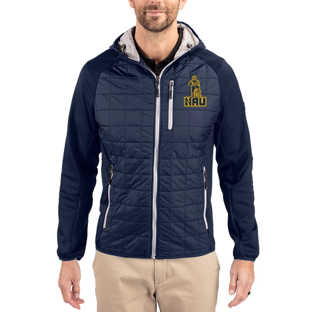 Men's Cutter & Buck Navy Northern Arizona Lumberjacks Rainier Eco Hybrid PrimaLoft Raglan Full-Zip Jacket