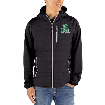 Men's Cutter & Buck Black Marshall Thundering Herd Rainier Eco Hybrid PrimaLoft Raglan Full-Zip Jacket