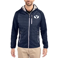 Men's Cutter & Buck  Navy BYU Cougars Rainier Eco Hybrid PrimaLoft Raglan Full-Zip Jacket