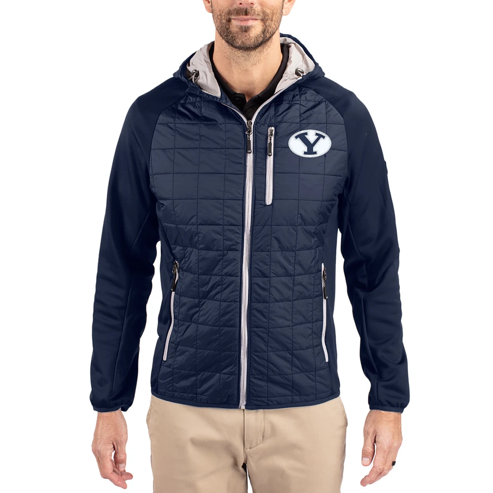 Men's Cutter & Buck Navy BYU Cougars Rainier Eco Hybrid PrimaLoft Raglan Full-Zip Jacket