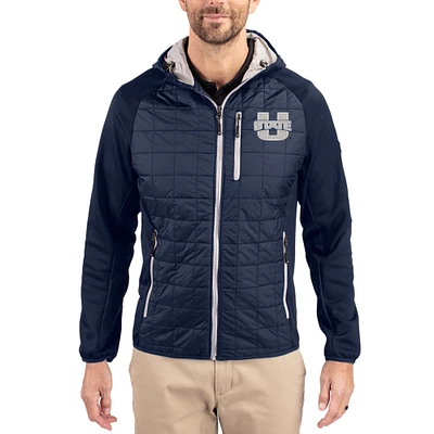 Men's Cutter & Buck  Navy Utah State Aggies Rainier Eco Hybrid PrimaLoft Raglan Full-Zip Jacket