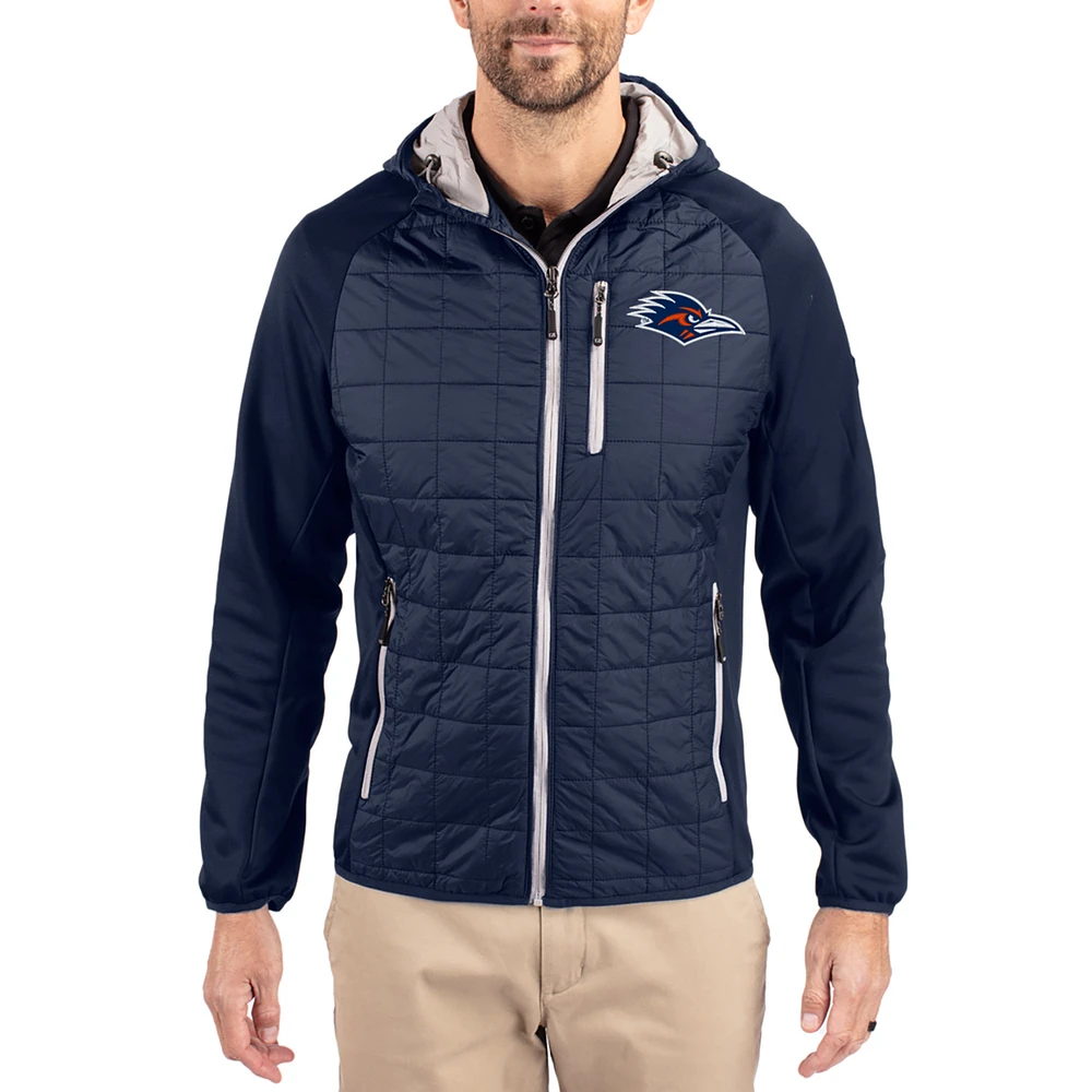 Men's Cutter & Buck Navy UTSA Roadrunners Rainier Eco Hybrid PrimaLoft Raglan Full-Zip Jacket