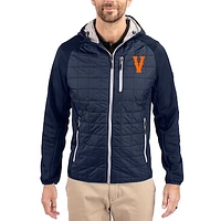Men's Cutter & Buck  Navy Virginia Cavaliers Rainier Eco Hybrid PrimaLoft Raglan Full-Zip Jacket