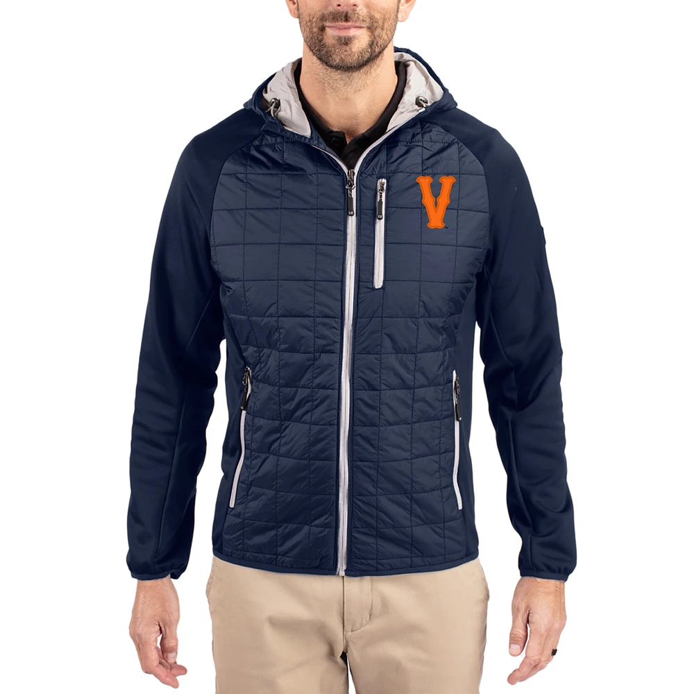 Men's Cutter & Buck Navy Virginia Cavaliers Rainier Eco Hybrid PrimaLoft Raglan Full-Zip Jacket
