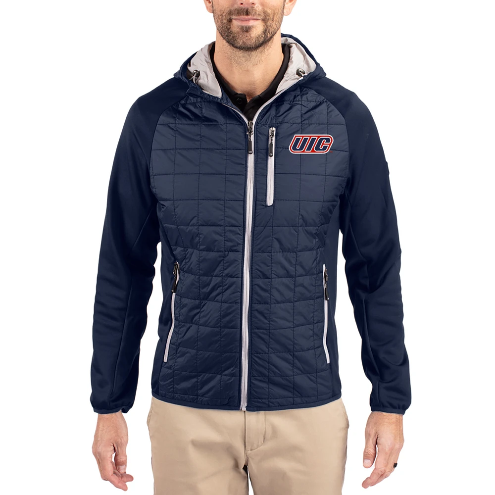 Men's Cutter & Buck Navy UIC Flames Rainier Eco Hybrid PrimaLoft Raglan Full-Zip Jacket