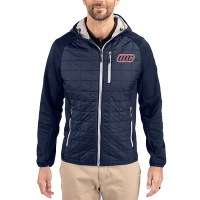 Men's Cutter & Buck  Navy UIC Flames Rainier Eco Hybrid PrimaLoft Raglan Full-Zip Jacket