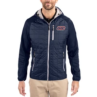 Men's Cutter & Buck  Navy UIC Flames Rainier Eco Hybrid PrimaLoft Raglan Full-Zip Jacket