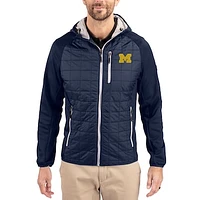 Men's Cutter & Buck  Navy Michigan Wolverines Rainier Eco Hybrid PrimaLoft Raglan Full-Zip Jacket