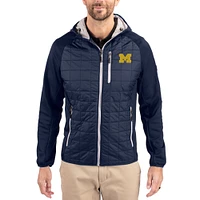 Men's Cutter & Buck  Navy Michigan Wolverines Rainier Eco Hybrid PrimaLoft Raglan Full-Zip Jacket