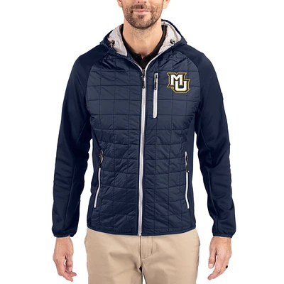 Men's Cutter & Buck  Navy Marquette Golden Eagles Rainier Eco Hybrid PrimaLoft Raglan Full-Zip Jacket