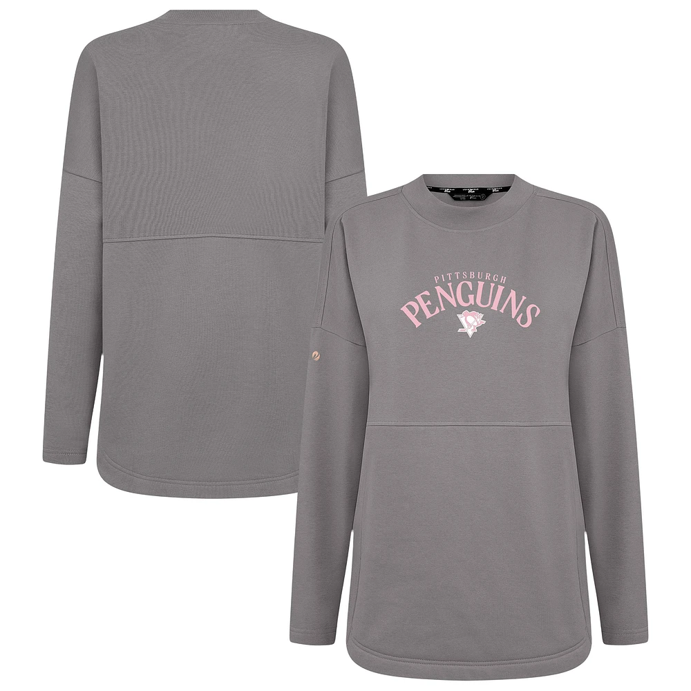 Women's Levelwear Gray Pittsburgh Penguins Mother's Day Beaudry Arched Pullover Sweatshirt