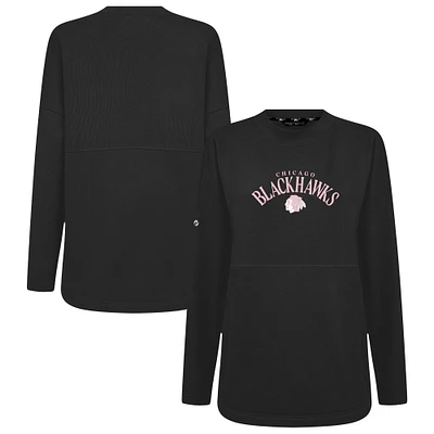 Women's Levelwear  Black Chicago Blackhawks Mother's Day Beaudry Arched Pullover Sweatshirt