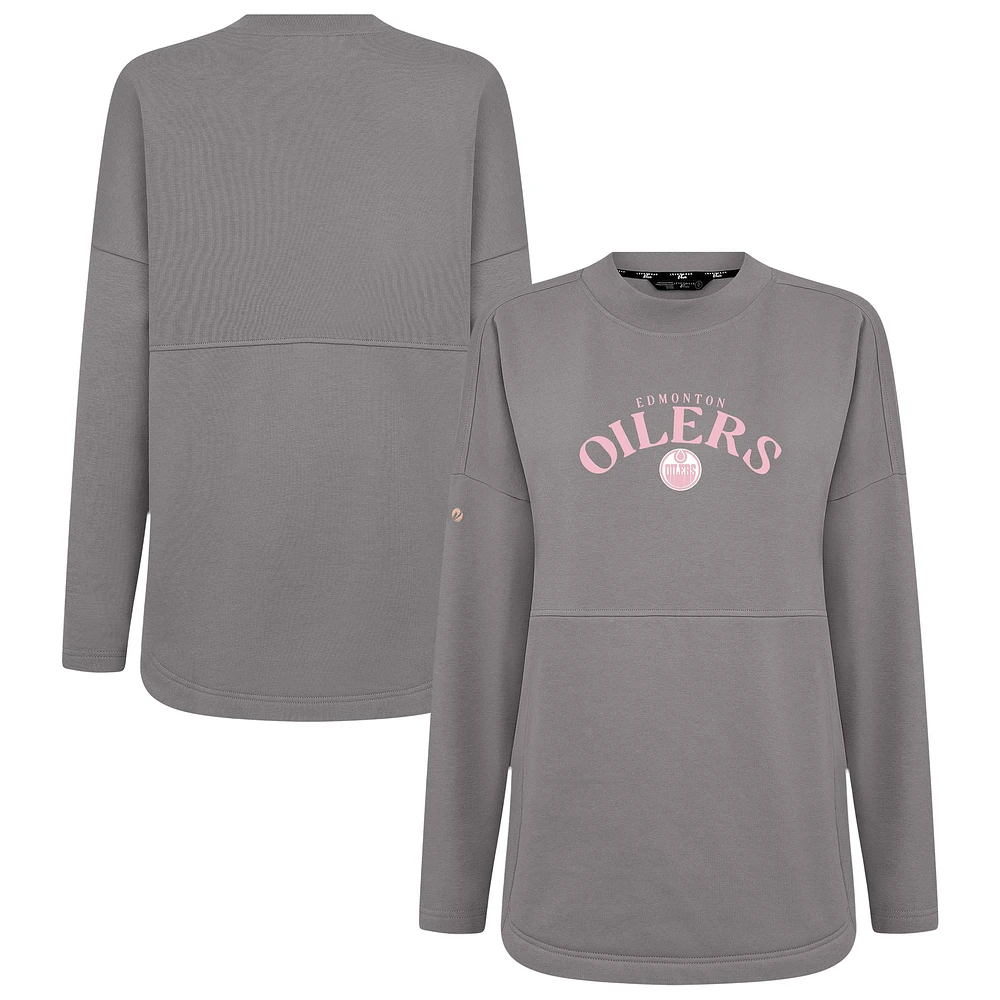 Women's Levelwear Gray Edmonton Oilers Mother's Day Beaudry Arched Pullover Sweatshirt
