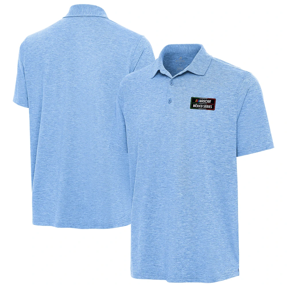 Men's Antigua Heather Powder Blue NASCAR Mexico Series Race Par 3 Polo