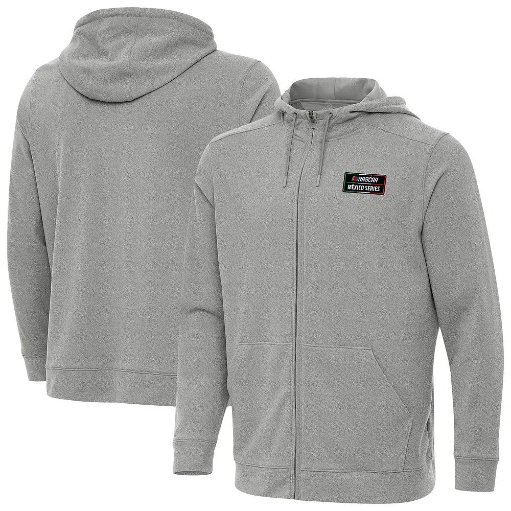 Men's Antigua Heather NASCAR Mexico Series Race Effortless Full-Zip Hoodie