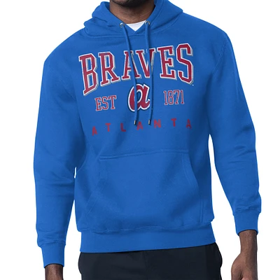Men's Starter  Royal Atlanta Braves Distressed Fleece Pullover Hoodie