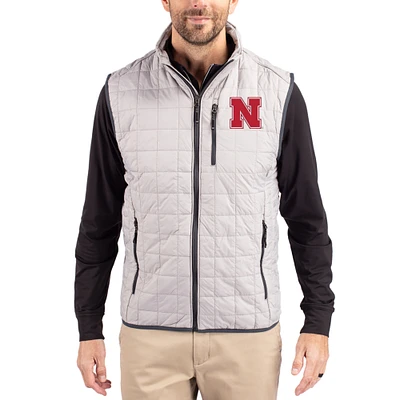 Men's Cutter & Buck  Gray Nebraska Huskers Rainier Eco Insulated PrimaLoft Full-Zip Puffer Vest
