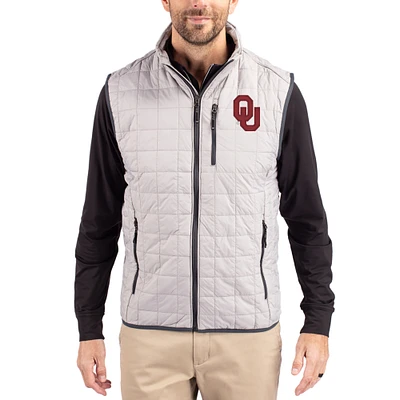 Men's Cutter & Buck  Gray Oklahoma Sooners Rainier Eco Insulated PrimaLoft Full-Zip Puffer Vest