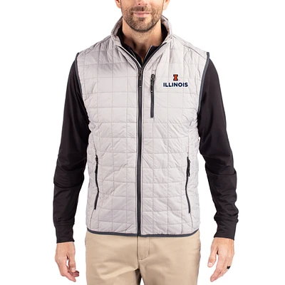 Men's Cutter & Buck  Gray Illinois Fighting Illini Rainier Eco Insulated PrimaLoft Full-Zip Puffer Vest