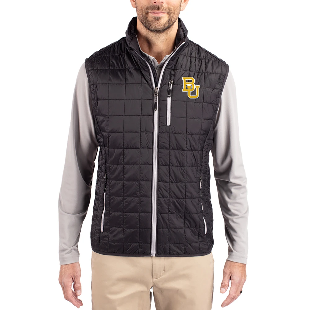 Men's Cutter & Buck Black Baylor Bears Rainier Eco Insulated PrimaLoft Full-Zip Puffer Vest