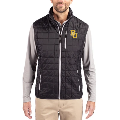 Men's Cutter & Buck  Black Baylor Bears Rainier Eco Insulated PrimaLoft Full-Zip Puffer Vest