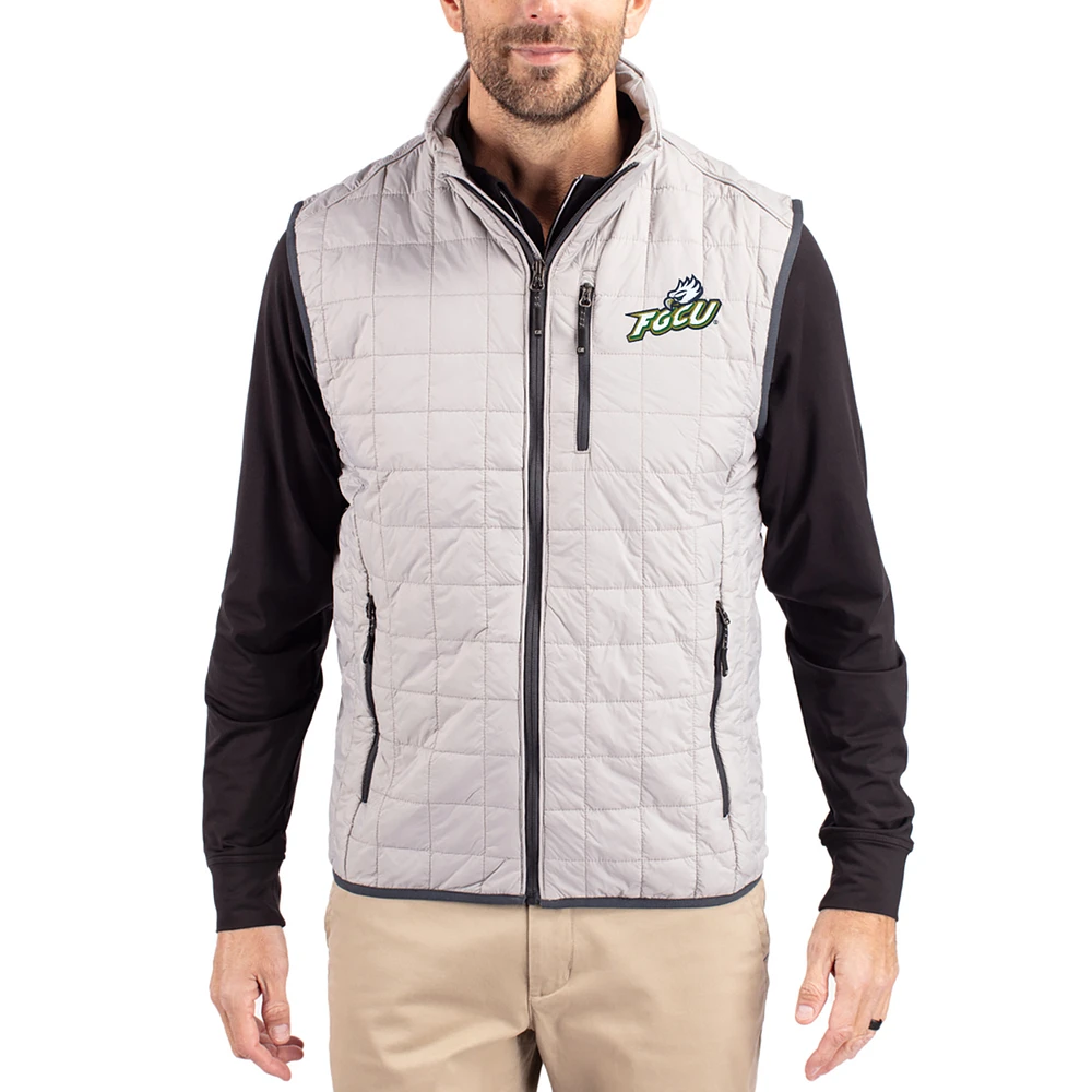 Men's Cutter & Buck Gray Florida Gulf Coast Eagles Rainier Eco Insulated PrimaLoft Full-Zip Puffer Vest