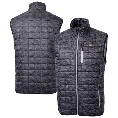 Men's Cutter & Buck  Black NYU Violets Rainier PrimaLoft Camo Full-Zip Puffer Vest