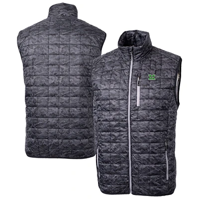 Men's Cutter & Buck  Black Marshall Thundering Herd Rainier PrimaLoft Camo Full-Zip Puffer Vest