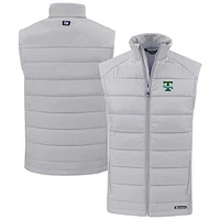 Men's Cutter & Buck Gray Tulane Green Wave Evoke Hybrid Eco Softshell Recycled Full-Zip Vest